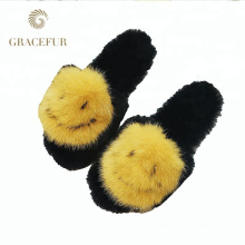 Excellent fast supplier mink furry open toe fur slippers